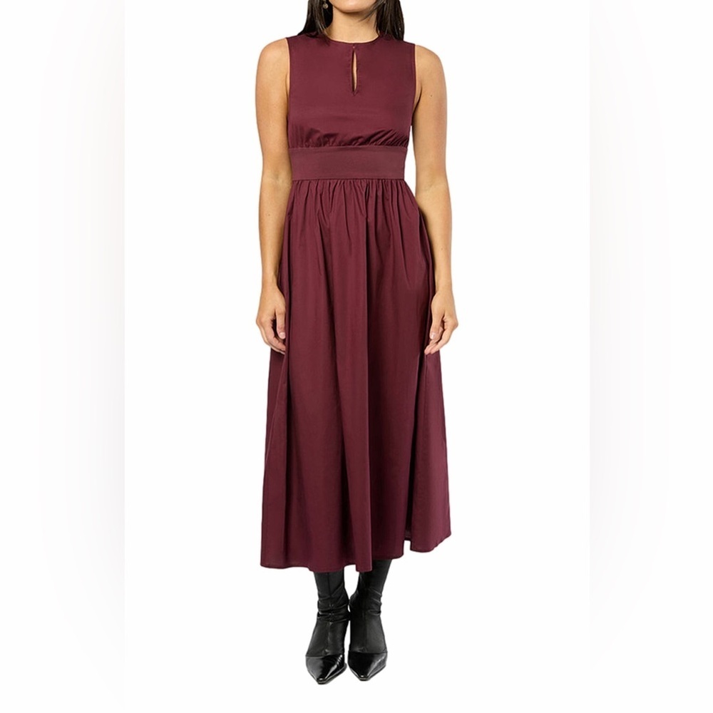 WeWoreWhat Keyhole Midi Breathable Cotton Dress In Eggplant Size M NWT